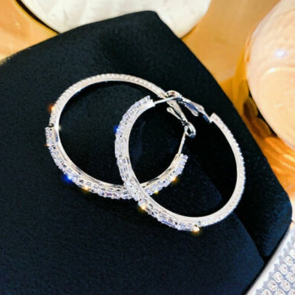 LAST ONE!! Beautiful Gold With White Sapphire Hoop Earrings - Picture 3 of 7